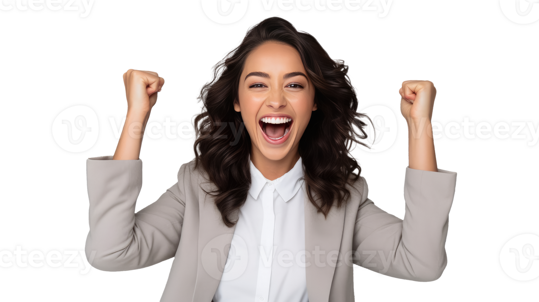 Portrait of a beautiful businesswoman happy and smiling success isolated on white transparent background , AI Generative png