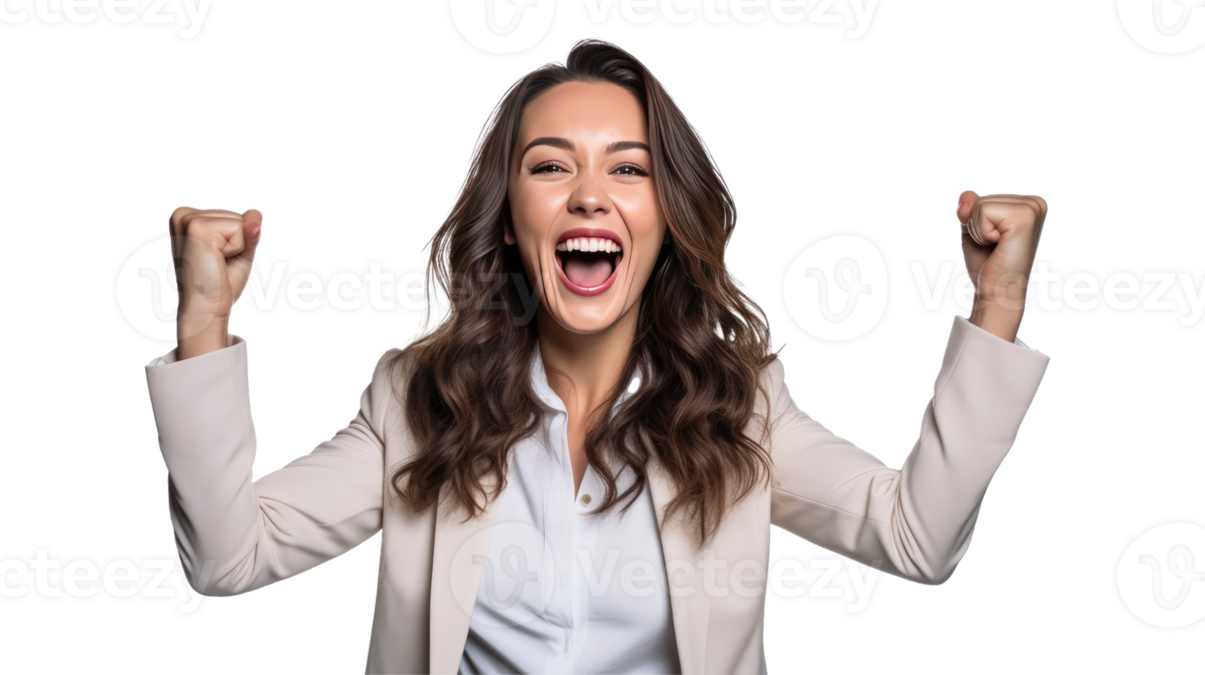 Portrait of a beautiful businesswoman happy and smiling success isolated on white transparent background , AI Generative png