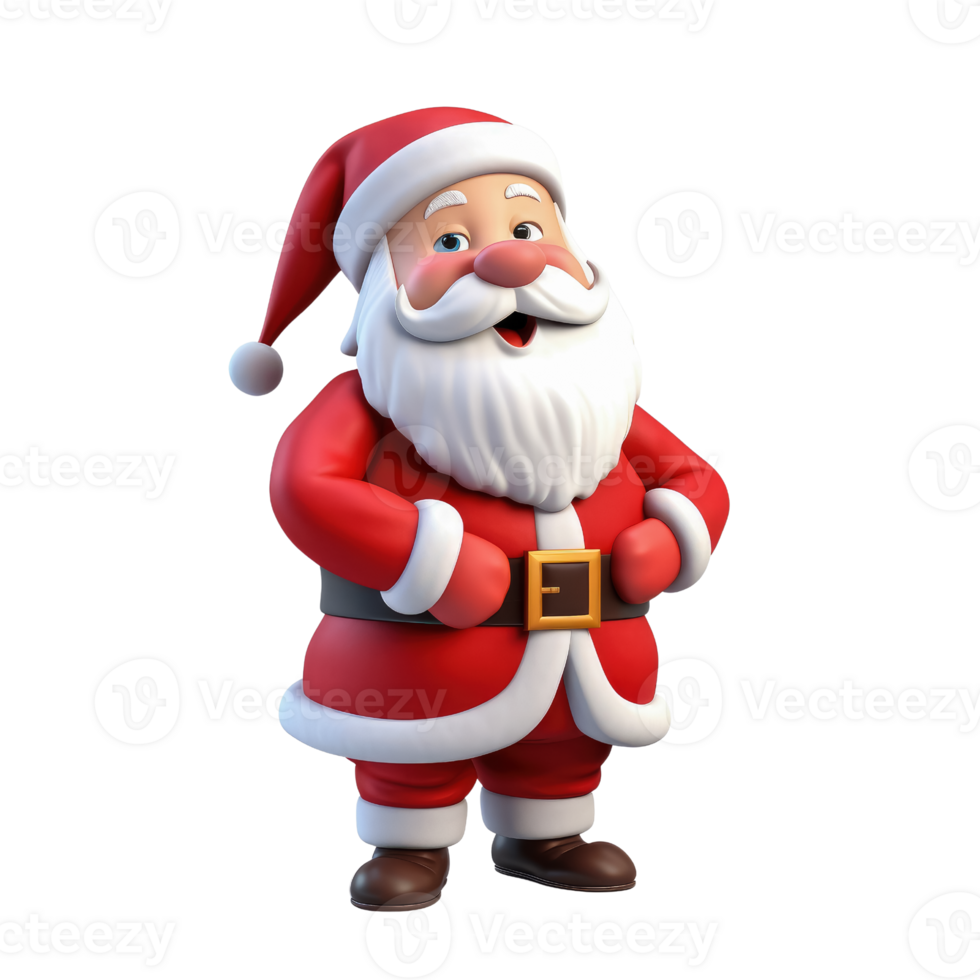 Cute Santa claus in 3D cartoon style isolated on transparent background, AI Generative png