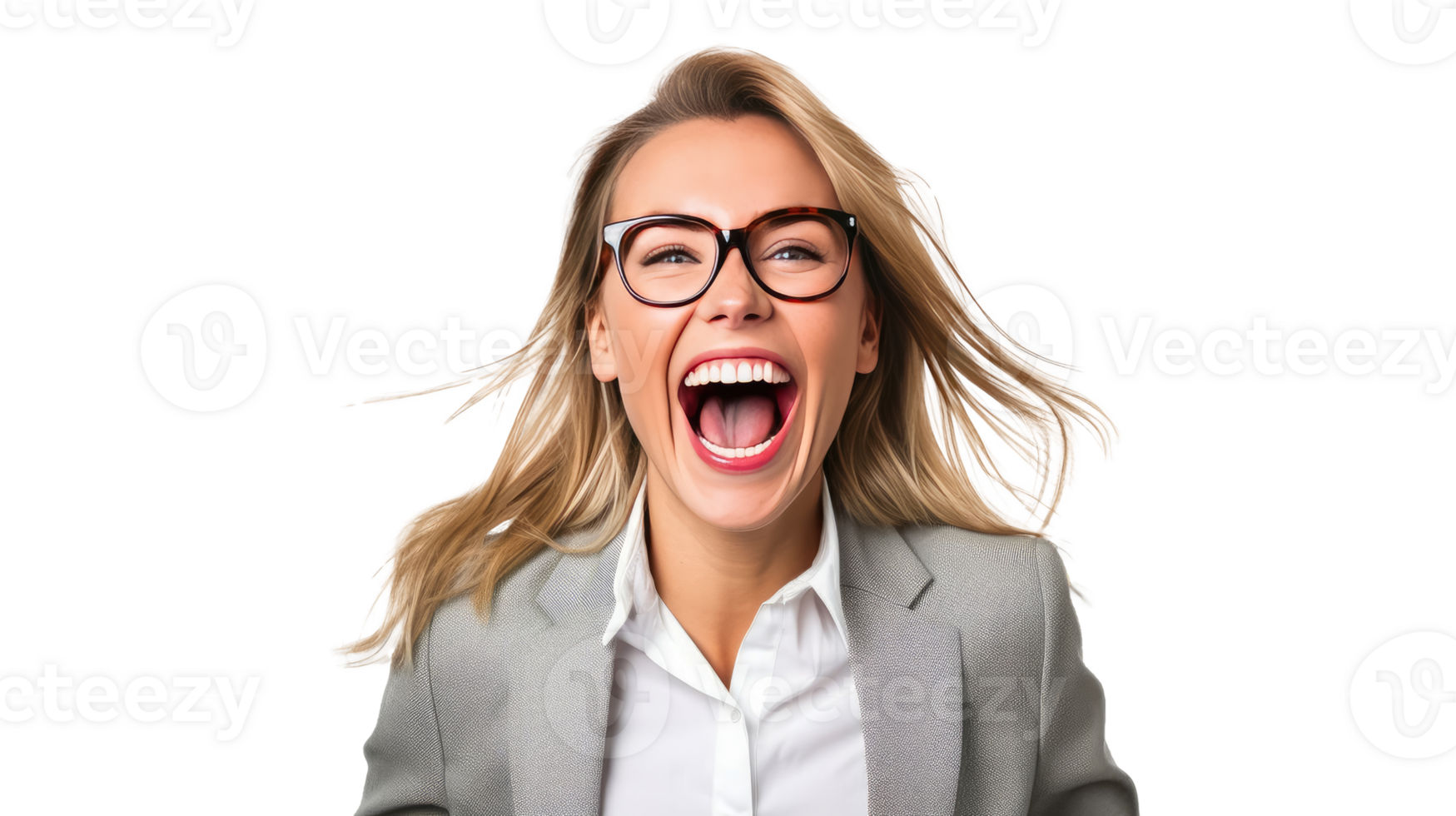 Portrait of a beautiful businesswoman happy and smiling success isolated on white transparent background , AI Generative png