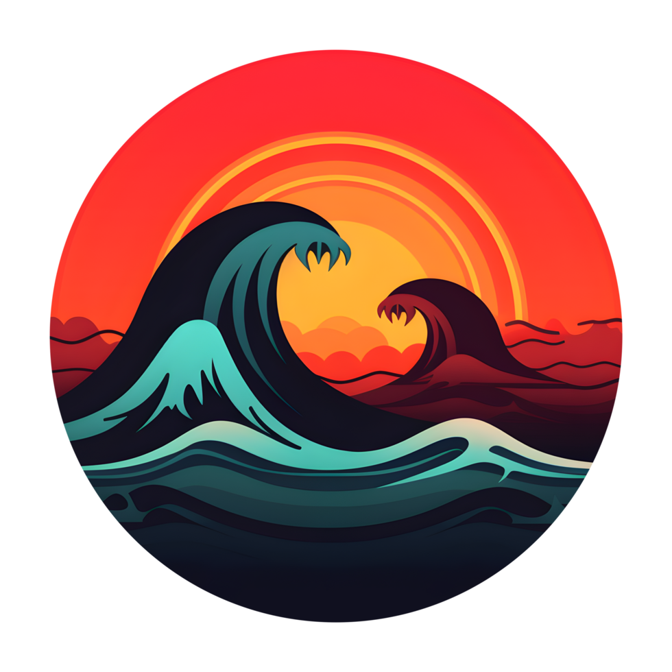 logo style, surf sunset summer beach. generated AI png
