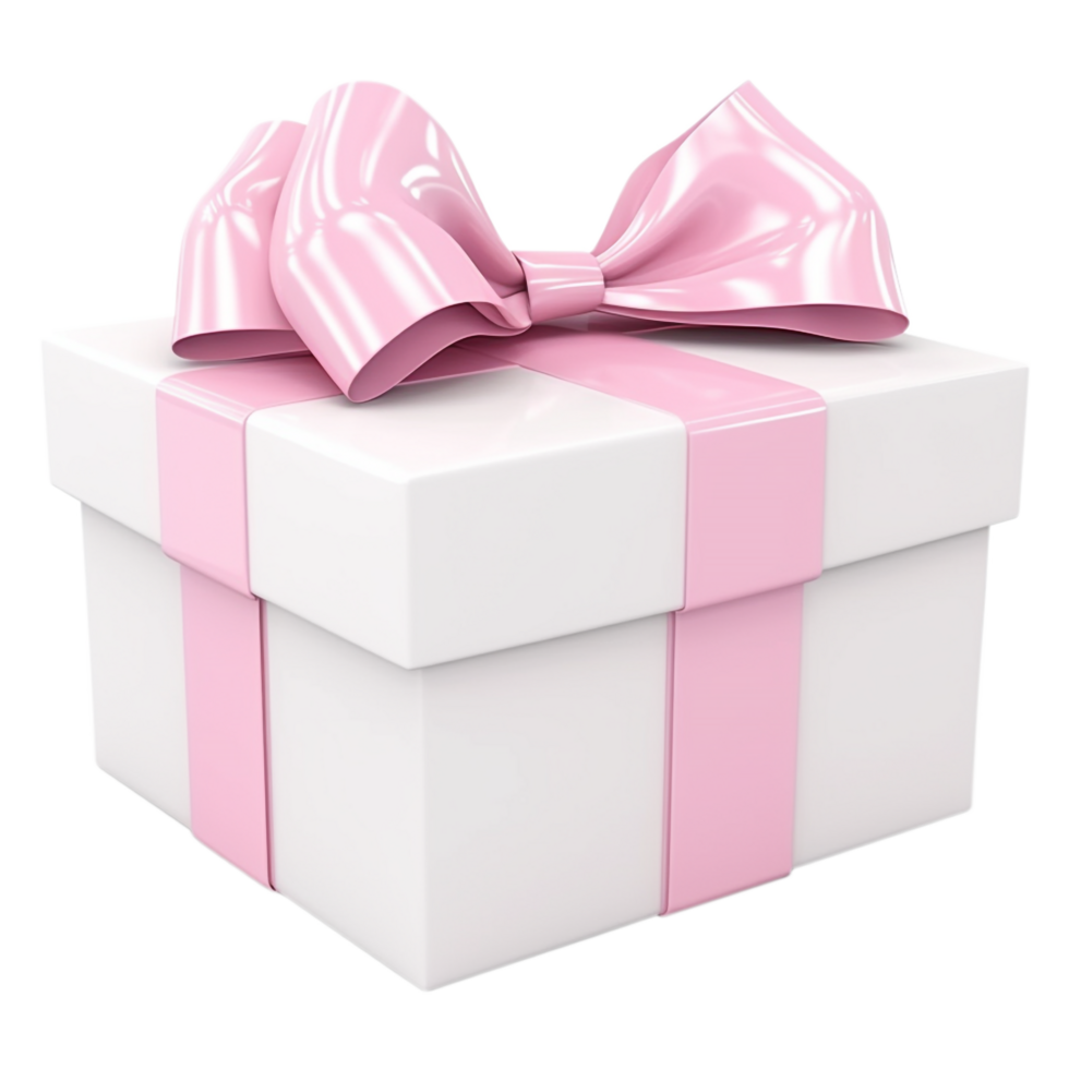 White gift box with pink ribbon and bow. Generated AI. png