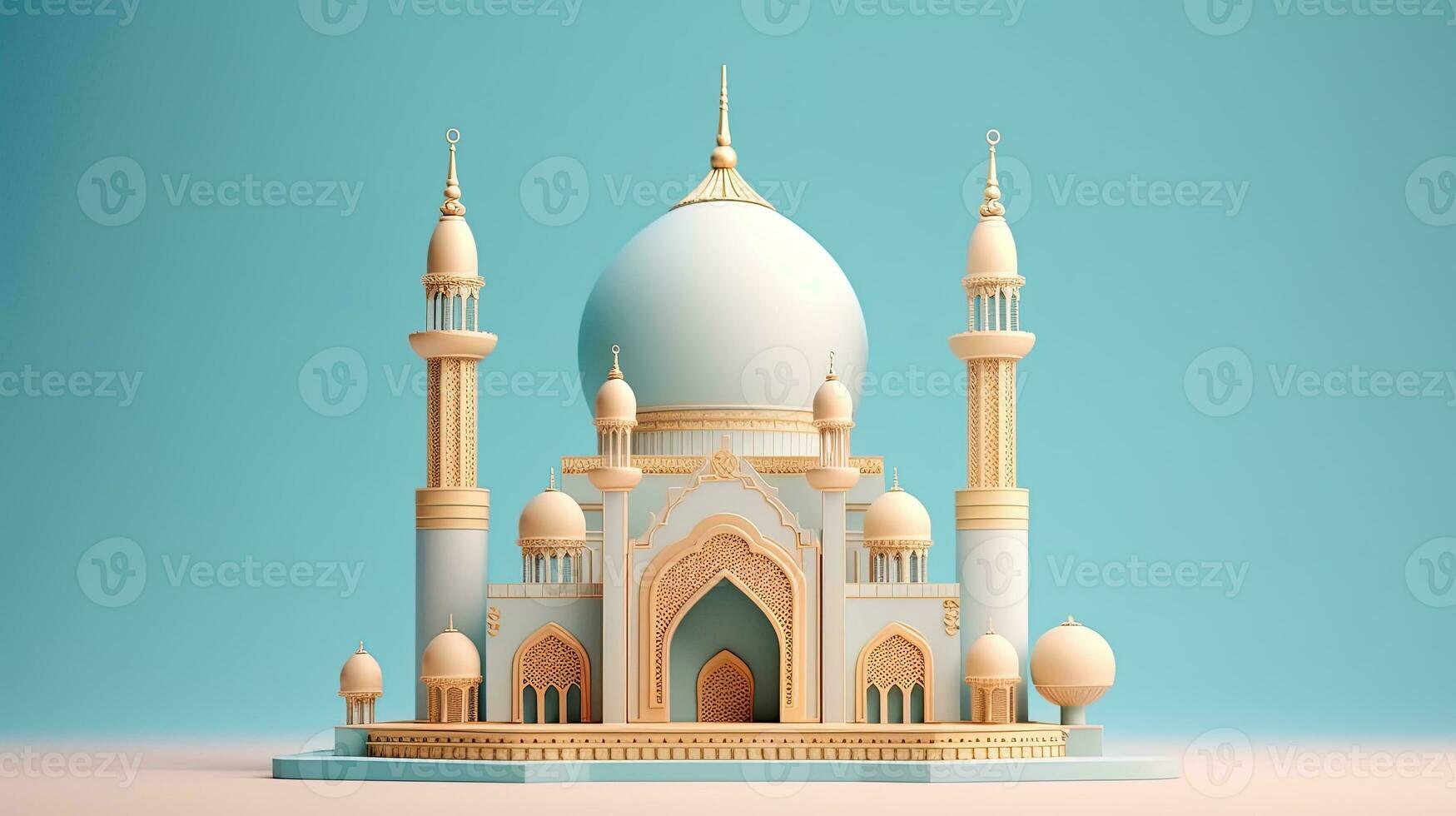 3D Illustration of A Cute Mosque with Detailed Ornament at the Minimalist Background photo