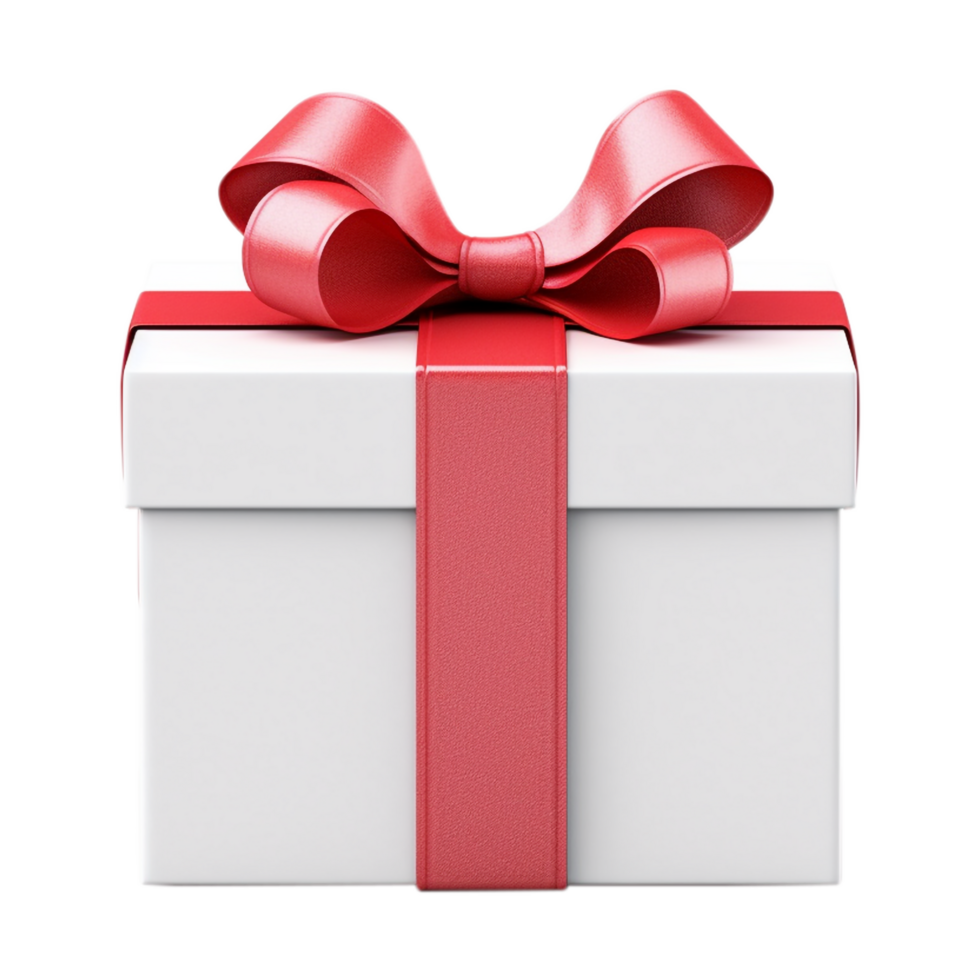 White gift box with red ribbon and bow. Generated AI. png