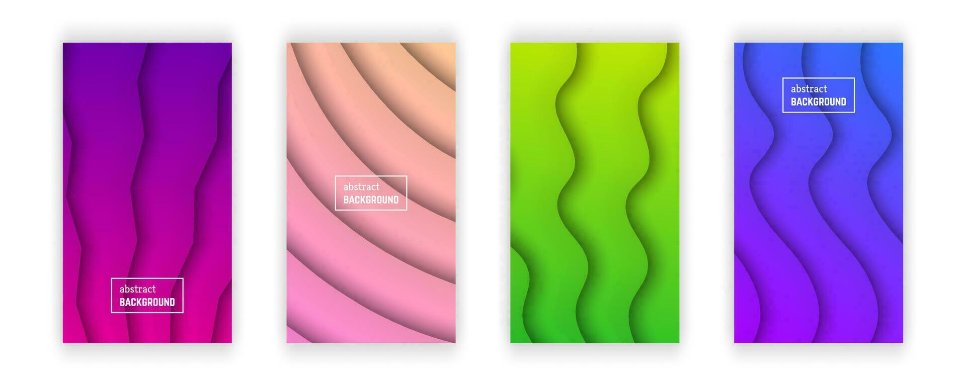 Abstract minimal gradient geometric background.  Set of four wave layer shape for banner, templates, cards. Vector illustration.