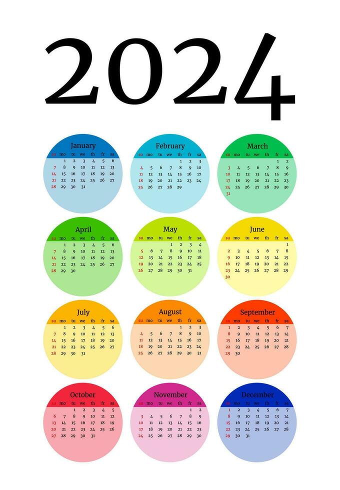 Calendar for 2024 isolated on a white background vector