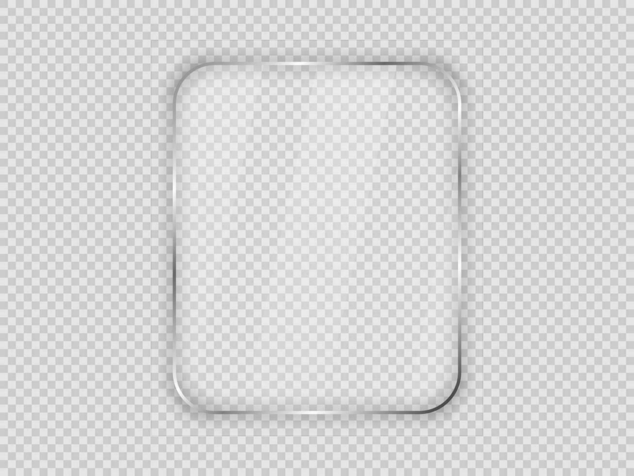 Glass plate in rounded vertical frame isolated on background. Vector illustration.