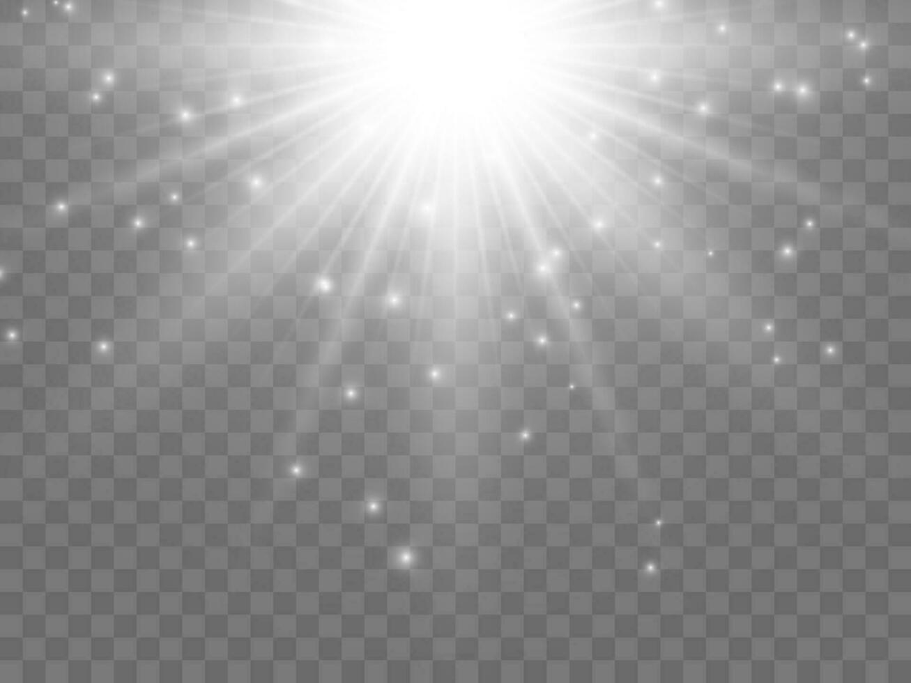 Sunlight on a background. Isolated white rays of light. Vector illustration