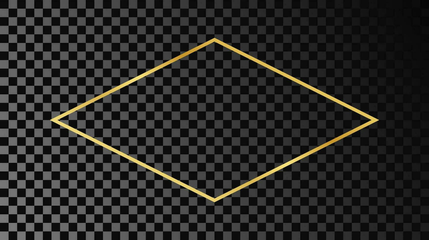 Gold glowing rhombus  shape frame isolated on dark background. Shiny frame with glowing effects. Vector illustration.