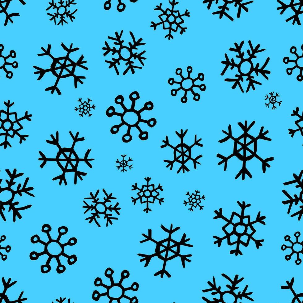 Seamless background of hand drawn snowflakes. Christmas and New Year decoration elements. Vector illustration.