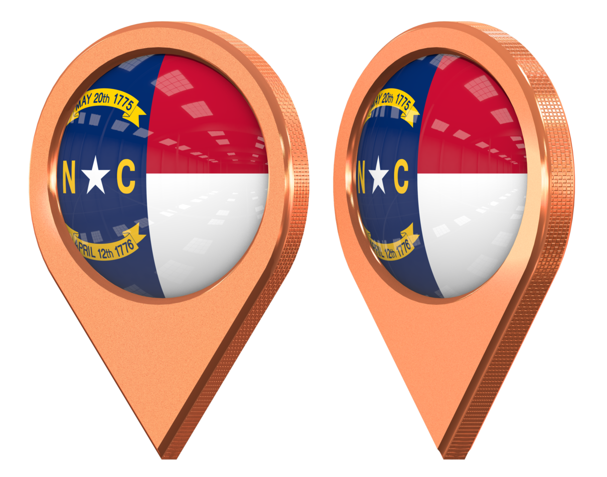 State of North Carolina Location Icon Flag, Isolated with Different Angled, 3D Rendering png