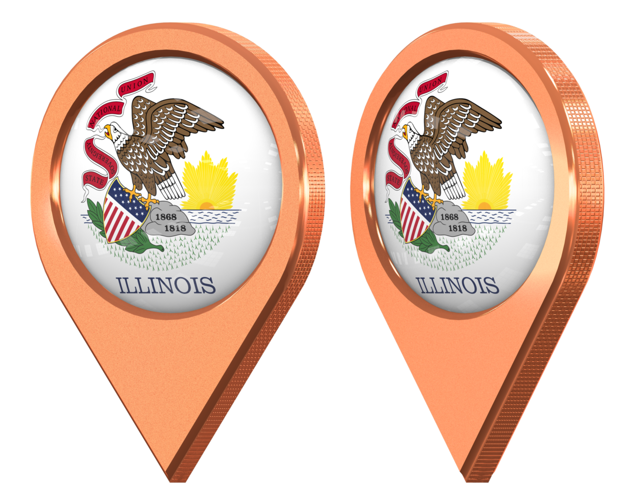 State of Illinois Location Icon Flag, Isolated with Different Angled, 3D Rendering png