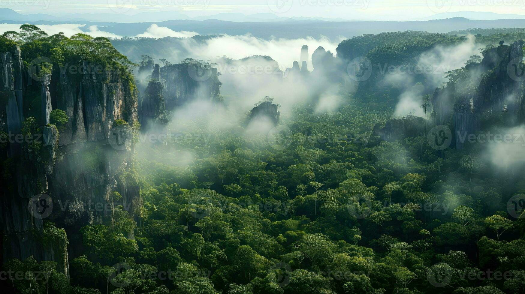 green rain tropic landscape ai generated photo