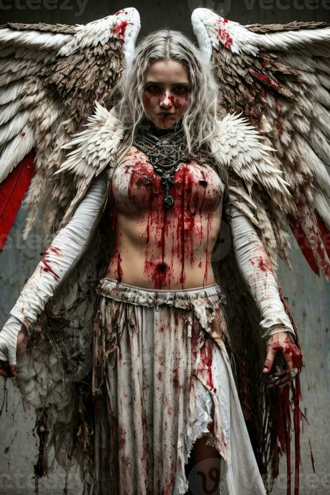 ai generative, Fallen angel with wings, a burning fallen angel, an angel expelled from heaven photo