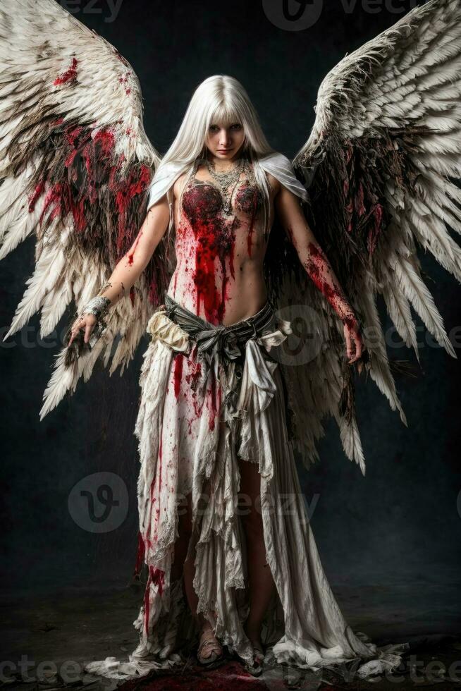 ai generative, Fallen angel with wings, a burning fallen angel, an angel expelled from heaven photo