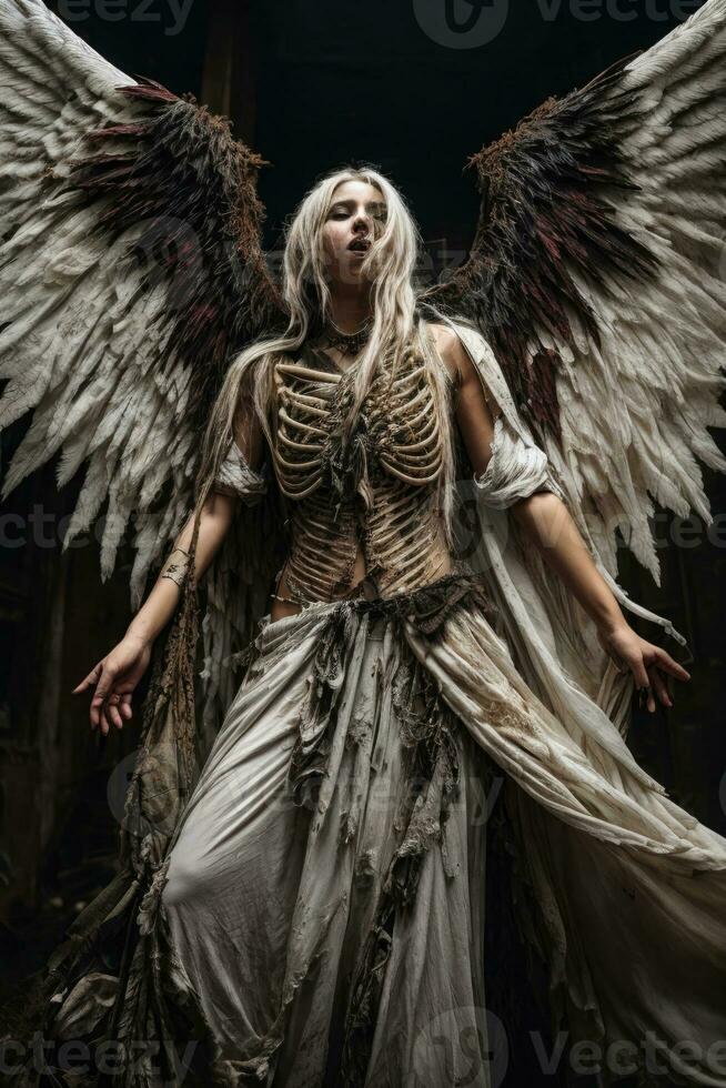 ai generative, Fallen angel with wings, a burning fallen angel, an angel expelled from heaven photo