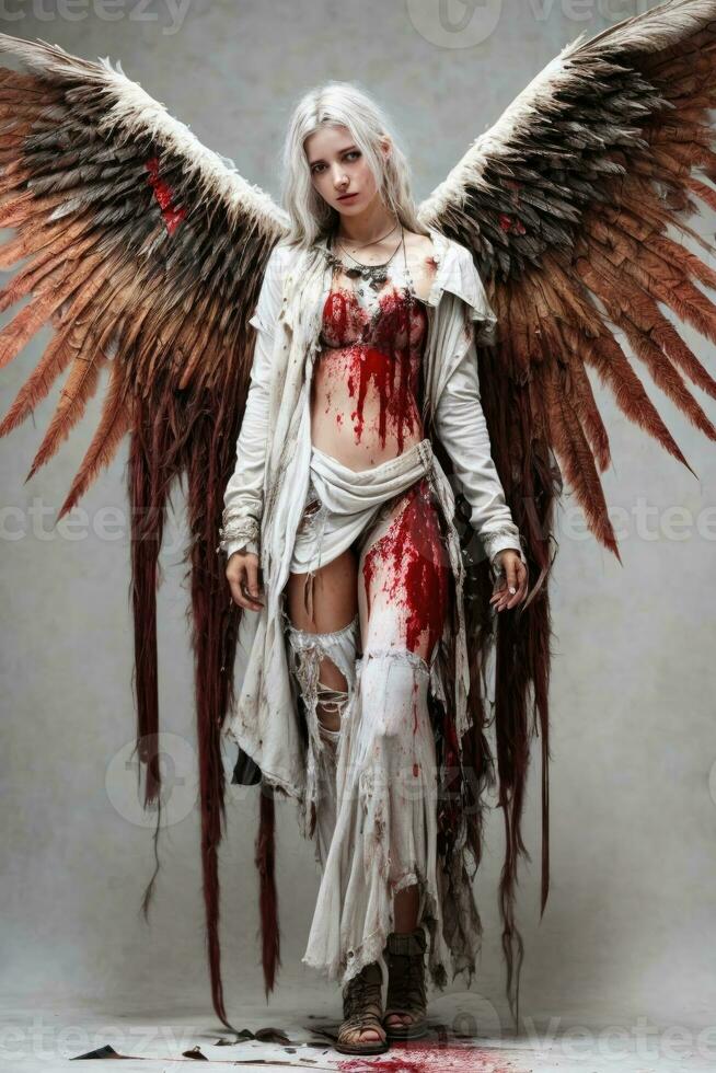 ai generative, Fallen angel with wings, a burning fallen angel, an angel expelled from heaven photo