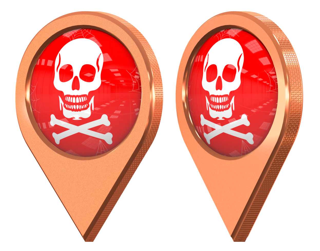 Skulls Danger Sign Location Icon Flag, Isolated with Different Angled, 3D Rendering png