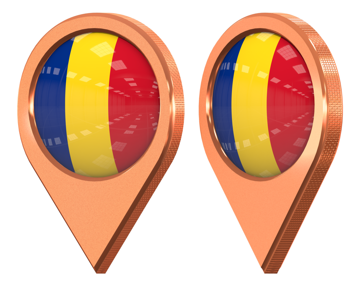 Romania Location Icon Flag, Isolated with Different Angled, 3D Rendering png