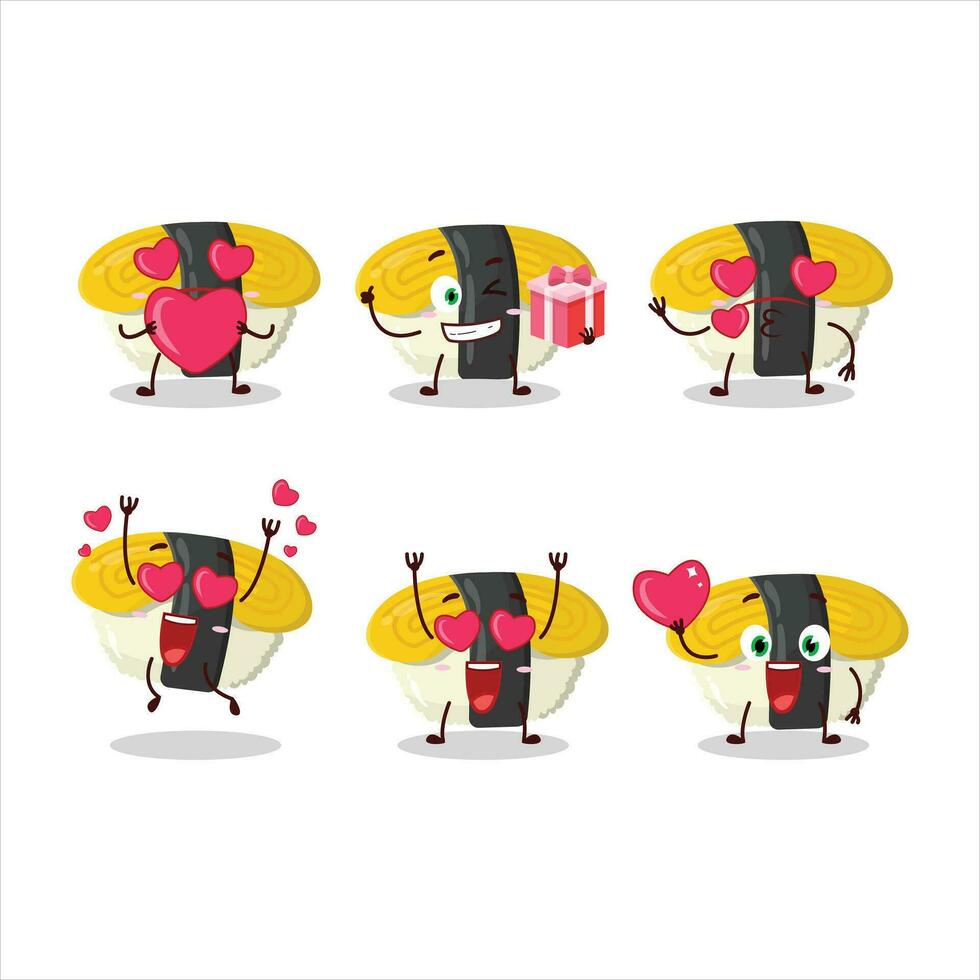 Tamago sushi cartoon character with love cute emoticon vector