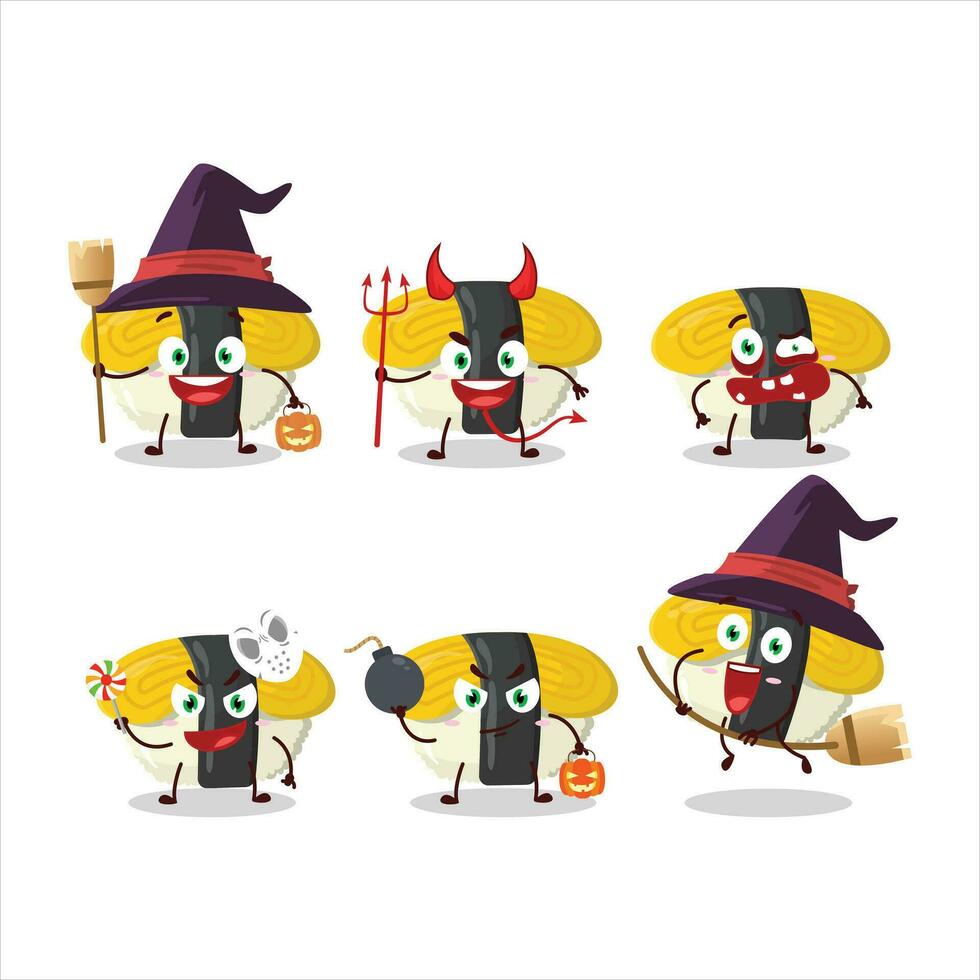 Halloween expression emoticons with cartoon character of tamago sushi vector