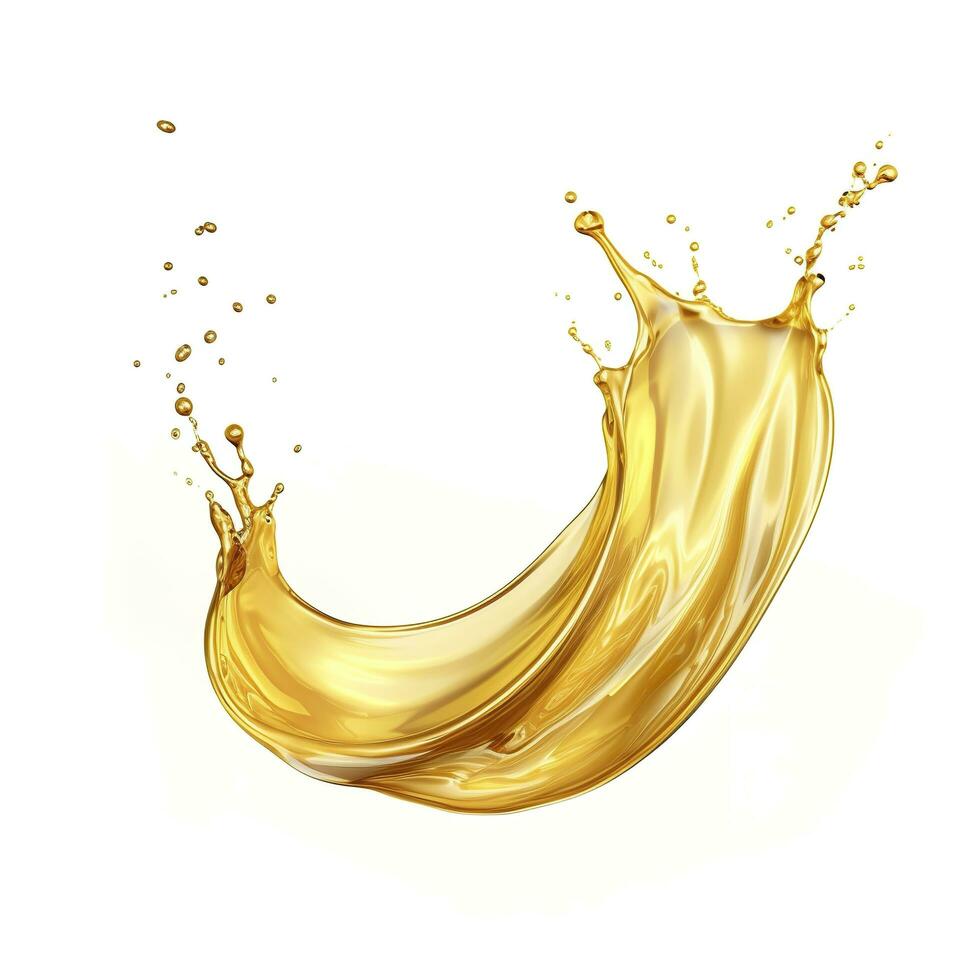 Golden Oil or Cosmetic essence splash isolated on white background, 3d illustration. AI Generated photo