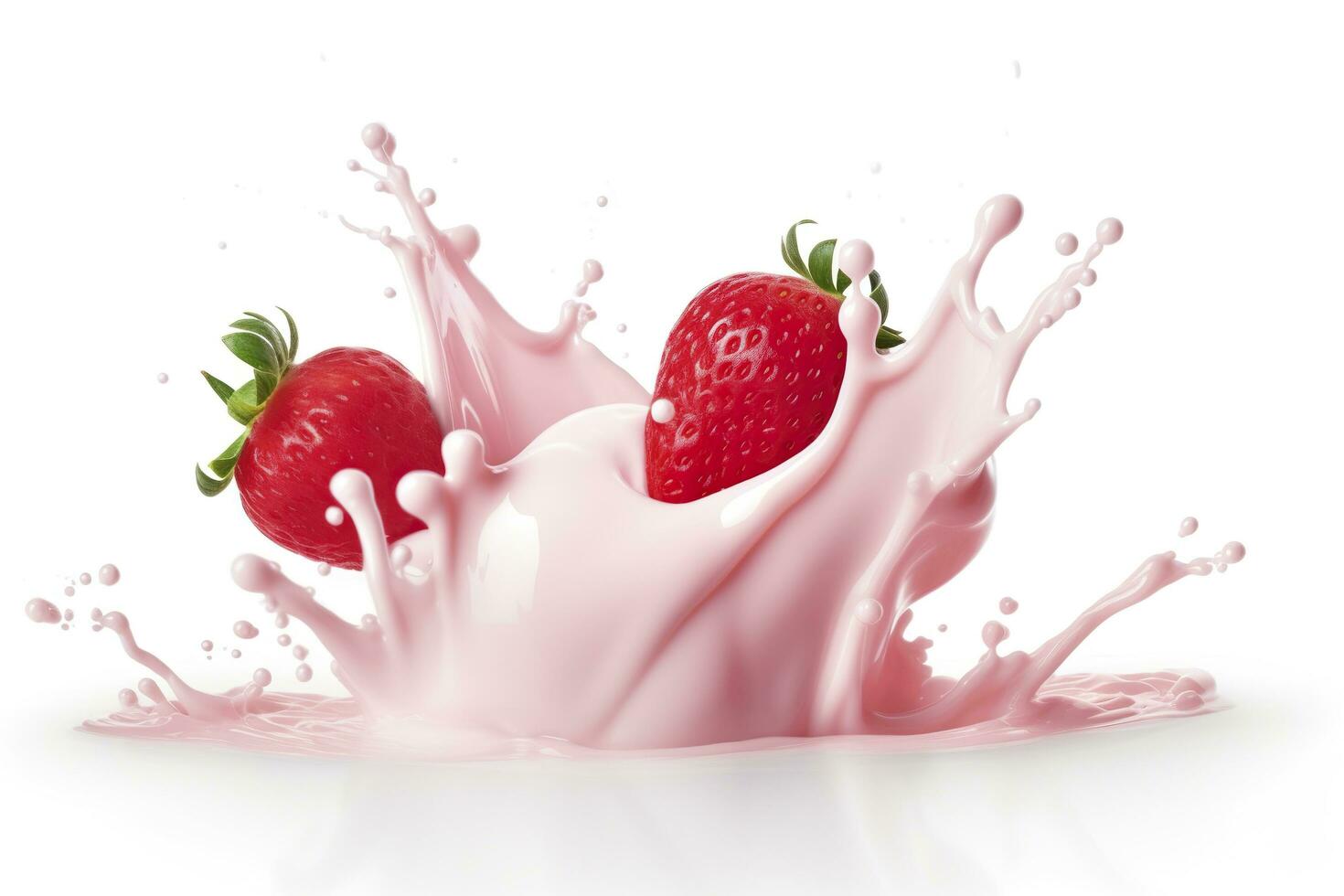 milk or yogurt splash with strawberries isolated on white background, 3d rendering. AI Generated photo