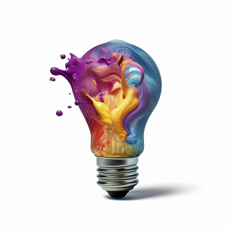 Unique Creative idea concept with lightbulb made out of paint. AI Generated photo