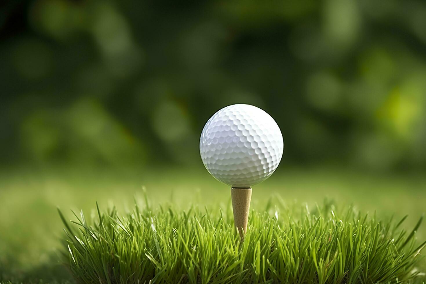 White golf ball on wooden tee with grass. Generative AI photo