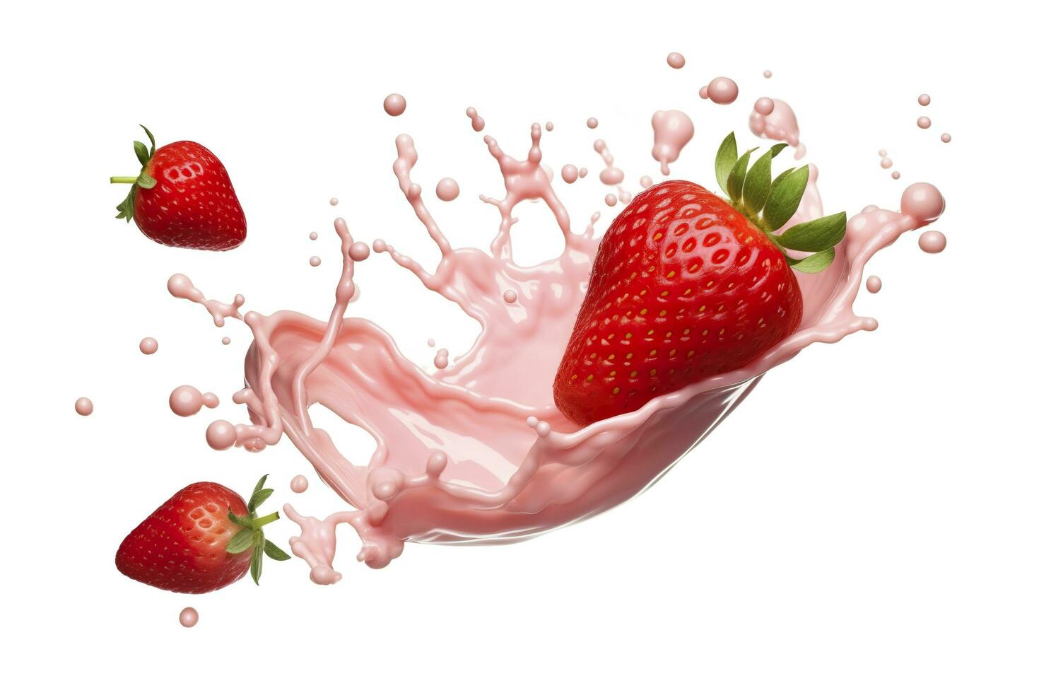 milk or yogurt splash with strawberries isolated on white background, 3d rendering. AI Generated photo