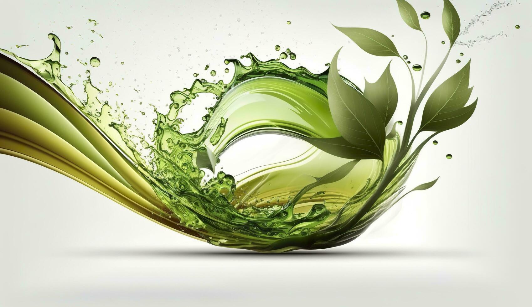 Green herbal tea wave splash with leaves flow. AI Generated photo