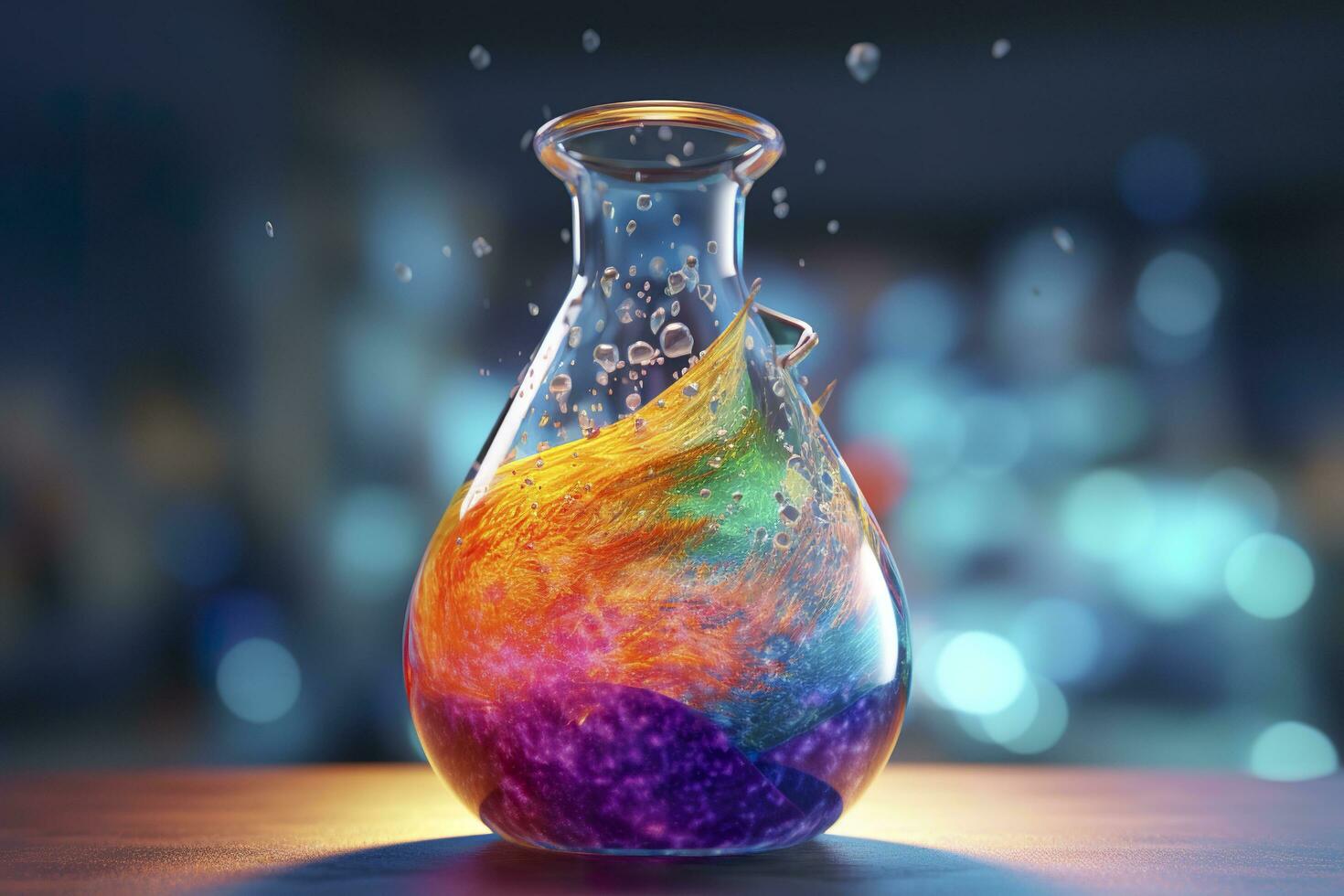 Close Up of a Science Beaker Filled with Multi Colored Liquids. AI Generative photo