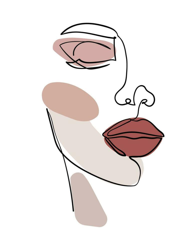 continuo línea, dibujo de mujer rostro, Moda concepto, mujer belleza minimalista con geométrico garabatear, pastel colores. vector ilustración