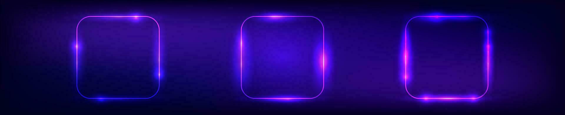 Neon rounded square frame with shining effects vector