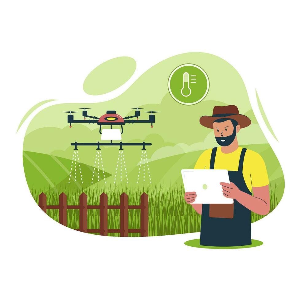 Smart drone farm illustration vector