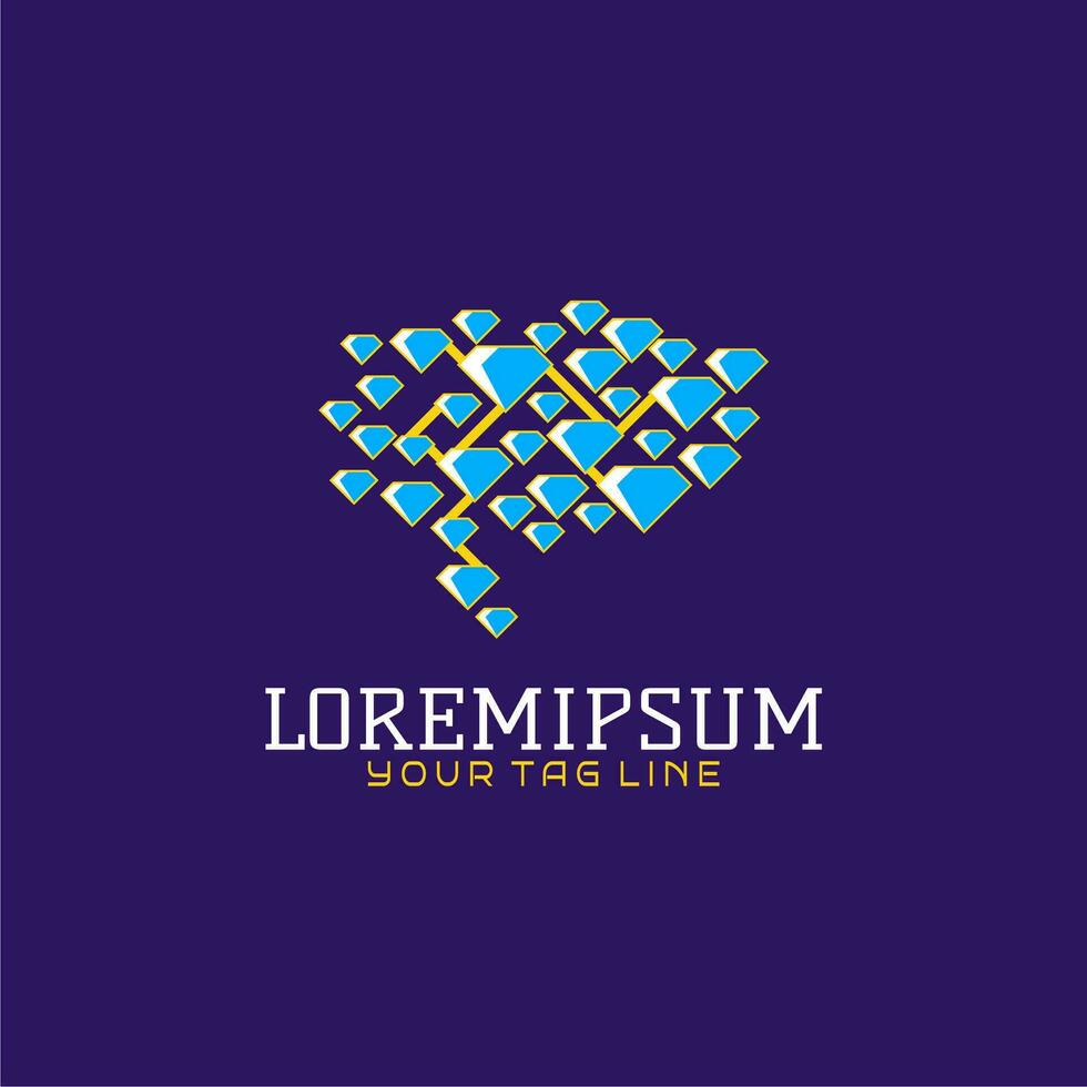simple logo of brain and diamond vector