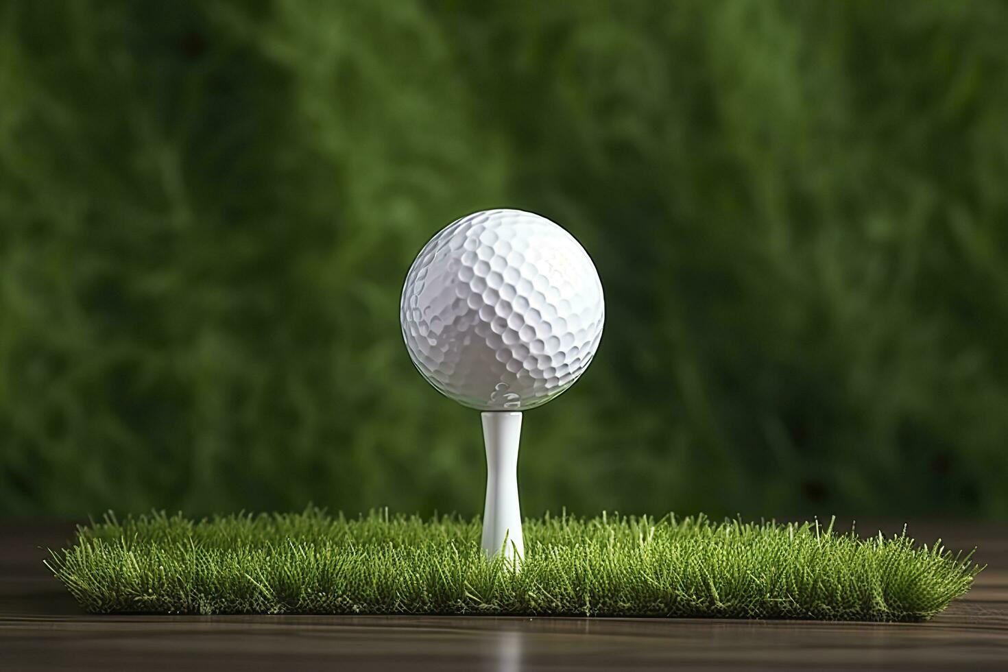 White golf ball on wooden tee with grass. Generative AI photo