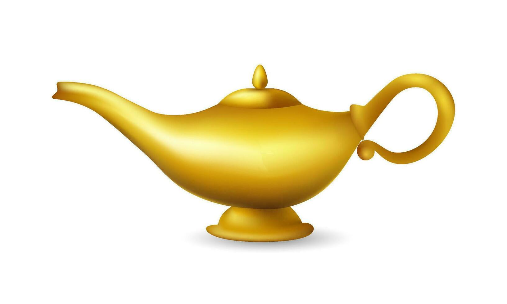 Genies golden lamp. Fantasy ancient magical vessel that fulfills wishes symbol of good luck and vector wealth.