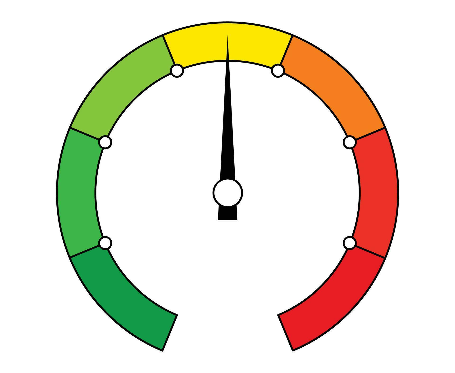 Round color scale indicator. Measuring gauge with dial showing positive