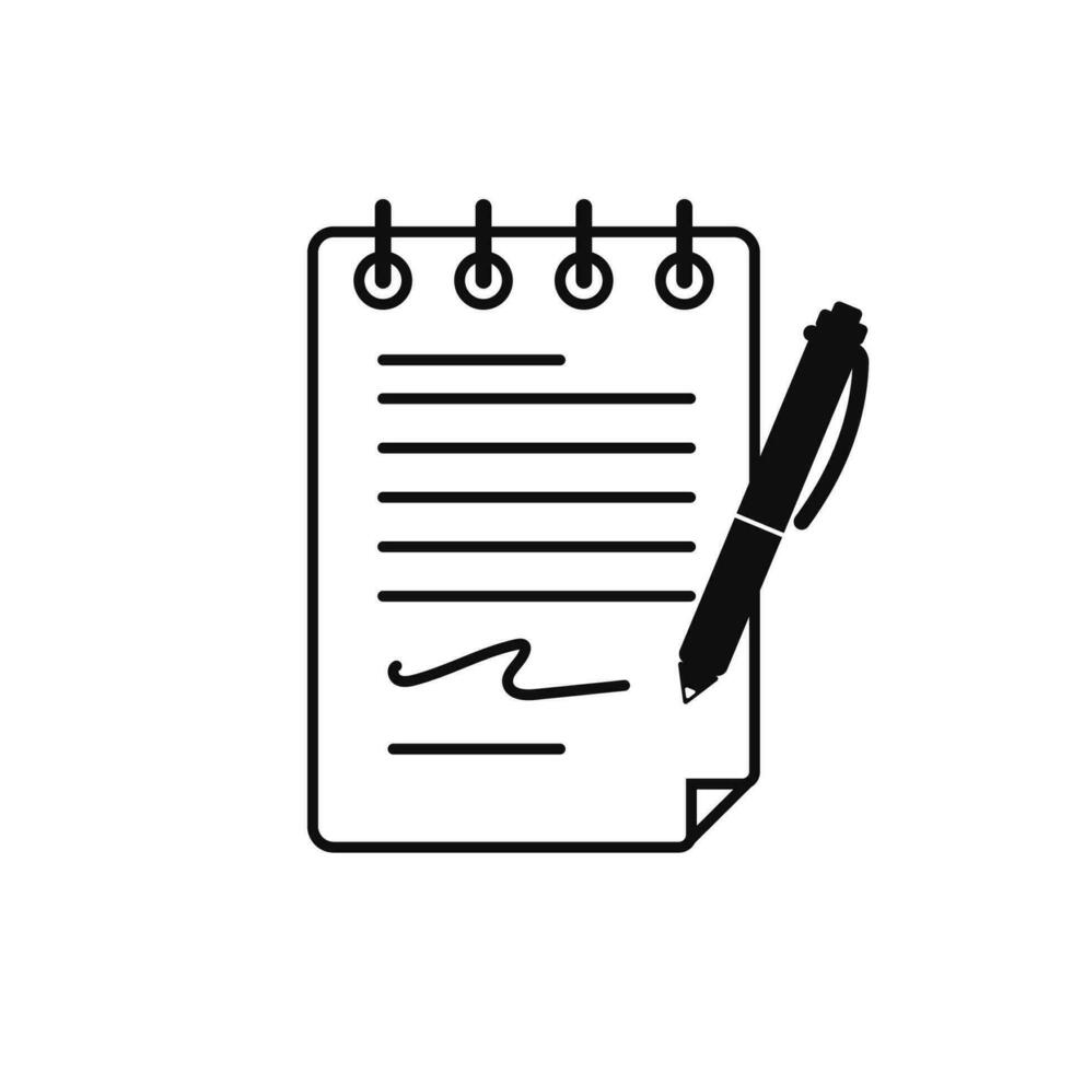 Writing notes icon. Black note on sheet of diary with pen as an element of agreement and editing vector file