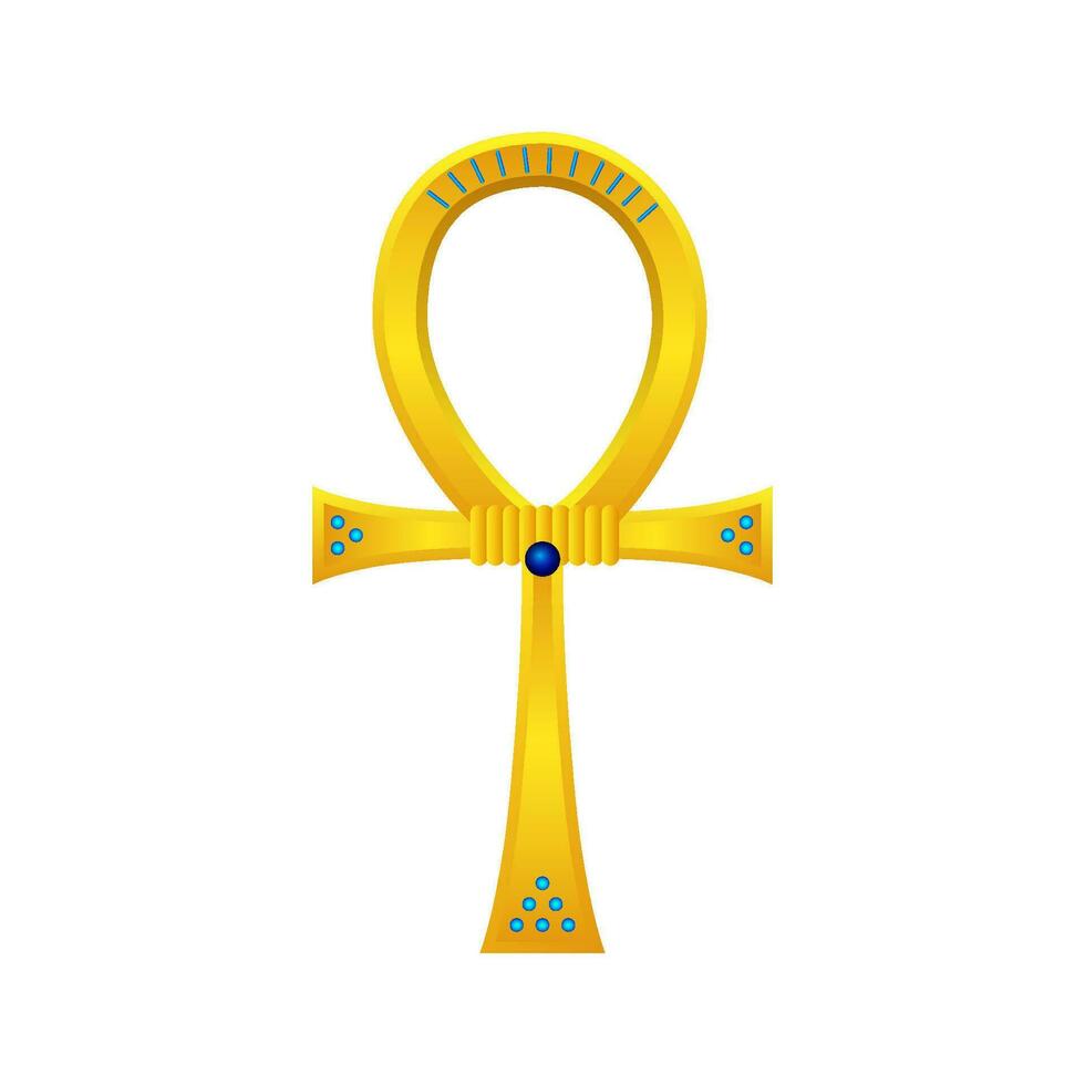 dorado antiguo ankh cruzar. místico talismán con azul gemas religioso egipcio símbolo simbolizando inmortalidad y proteccion desde vector mal