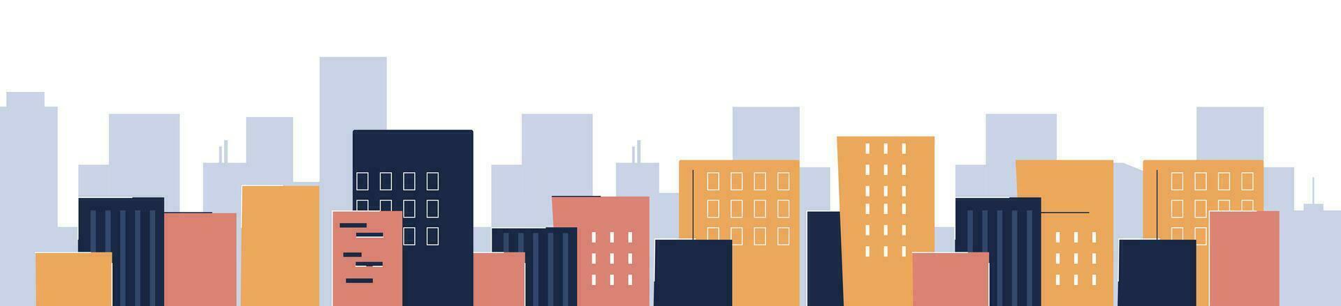 City building and skyscrapers background. Modern landscape of metropolis and city center with panoramic and industrial vector buildings