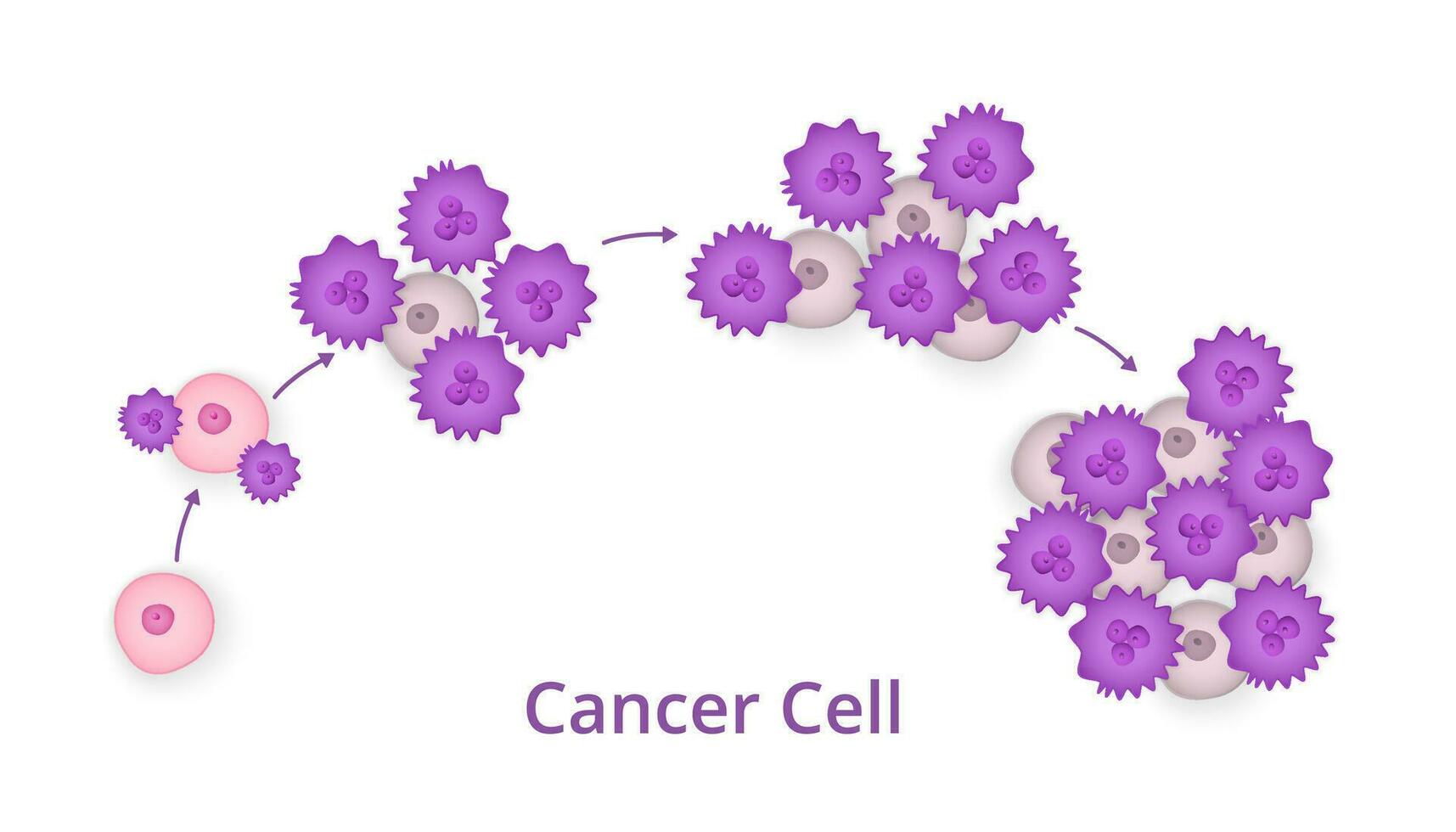 Process of development of cancer cells. Scheme of progression of carcinoma with numerous divisions onco cells that muffle vector healthy ones.