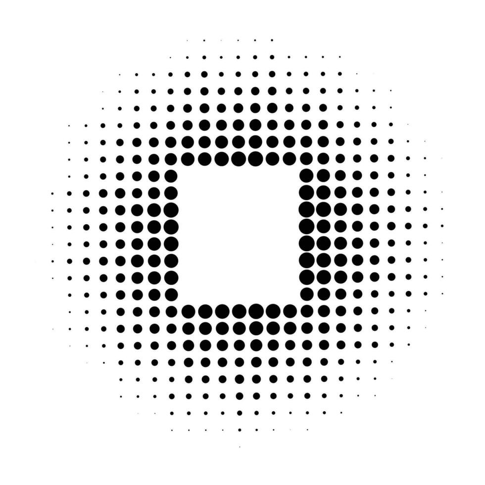 Halftone dotted circle with square in center. Geometric ornament with circular halftone effect with creative artistic vector minimalism