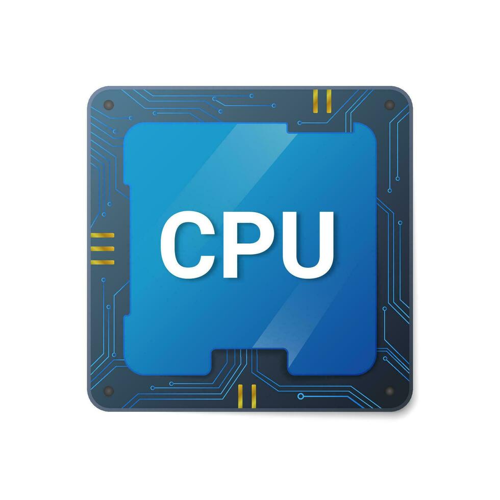 Central cpu processor. Microprocessor blue chip with lines for connecting and transmitting digital information and data processing electronic semiconductor for technological vector equipment.