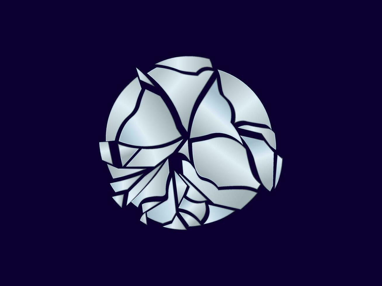 Shattered broken mirror. Round glass crushed to smithereens from impact severe damage with cracks and splinters collapse of dreams and decline of vector business.