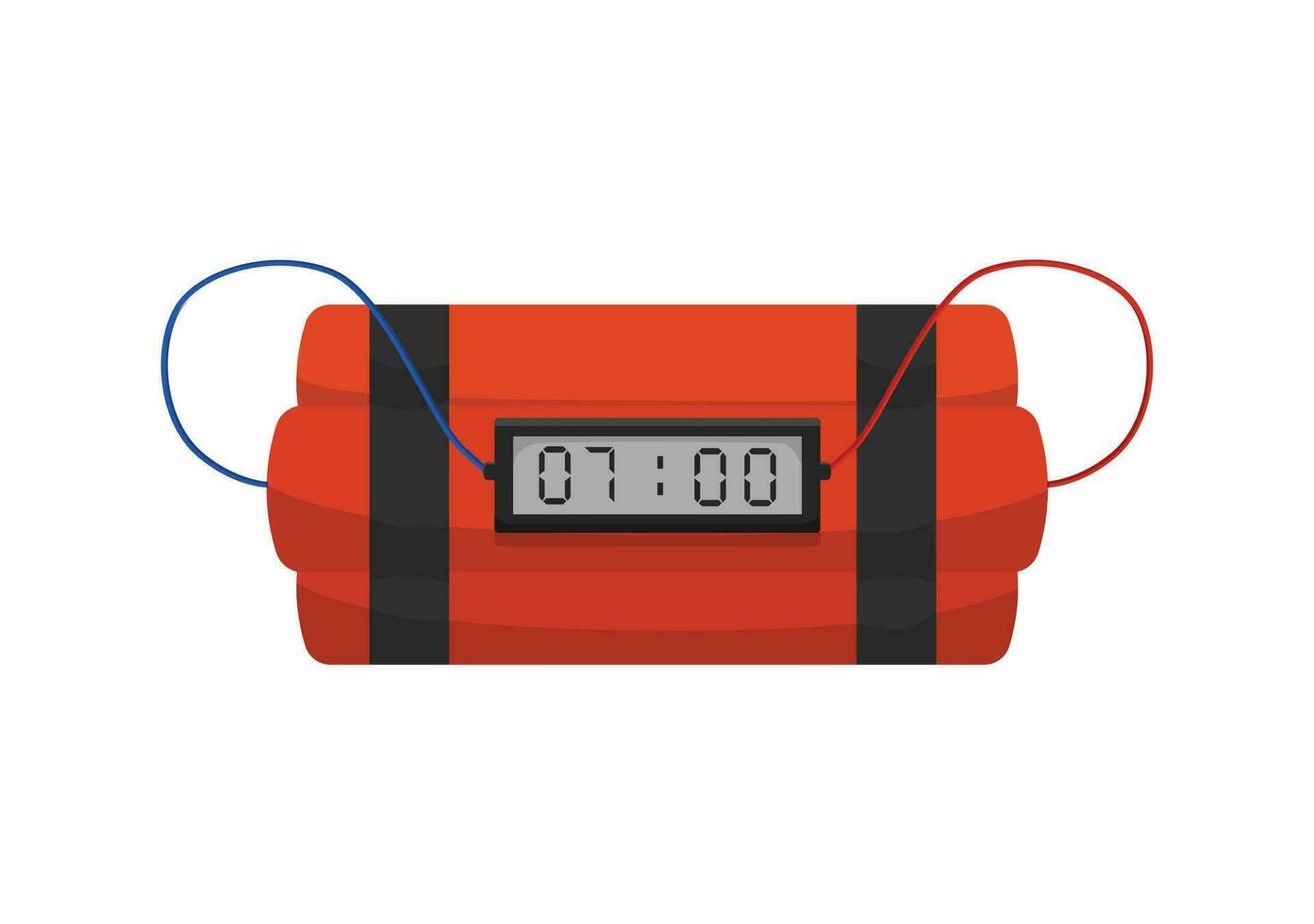 Bunch of explosives with timer. Red coiled sticks of dynamite for powerful explosion and destruction with loud vector detonation