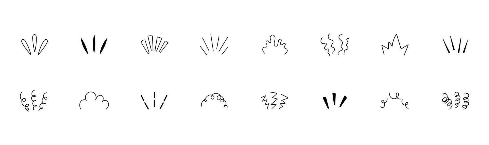 Anxiety symbols hand drawn icon set. Stress and dumbfounded line effects with amazement and vector fright