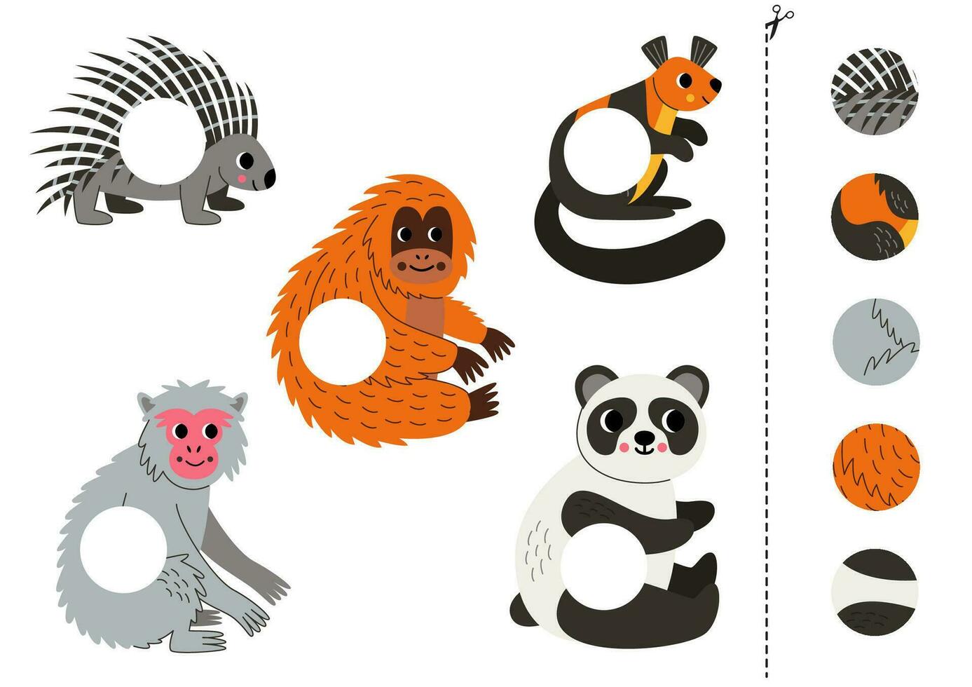 Cut and glue parts of cute Asian animals. vector