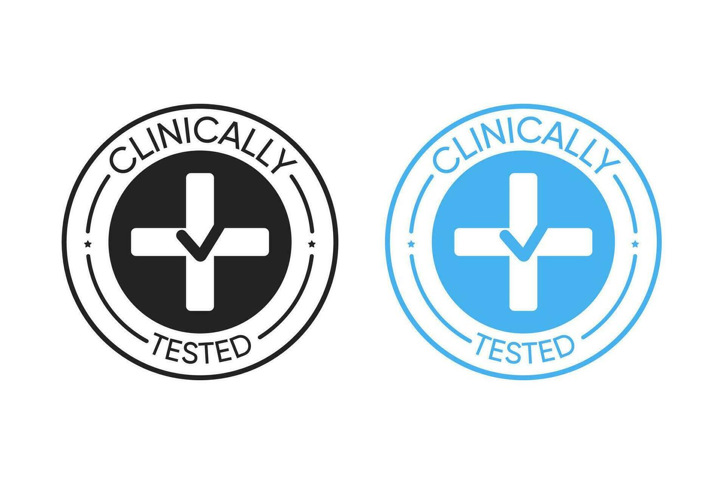 Clinically tested label. Medical black and blue sticker of approved certification and guarantee of product naturalness and vector hypoallergenicity